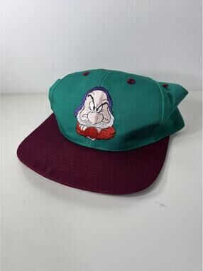 GRUMPY Disney Snow White 7 Dwarfs Hat Seven Vintage VTG 90s VHS Promo Snapback
